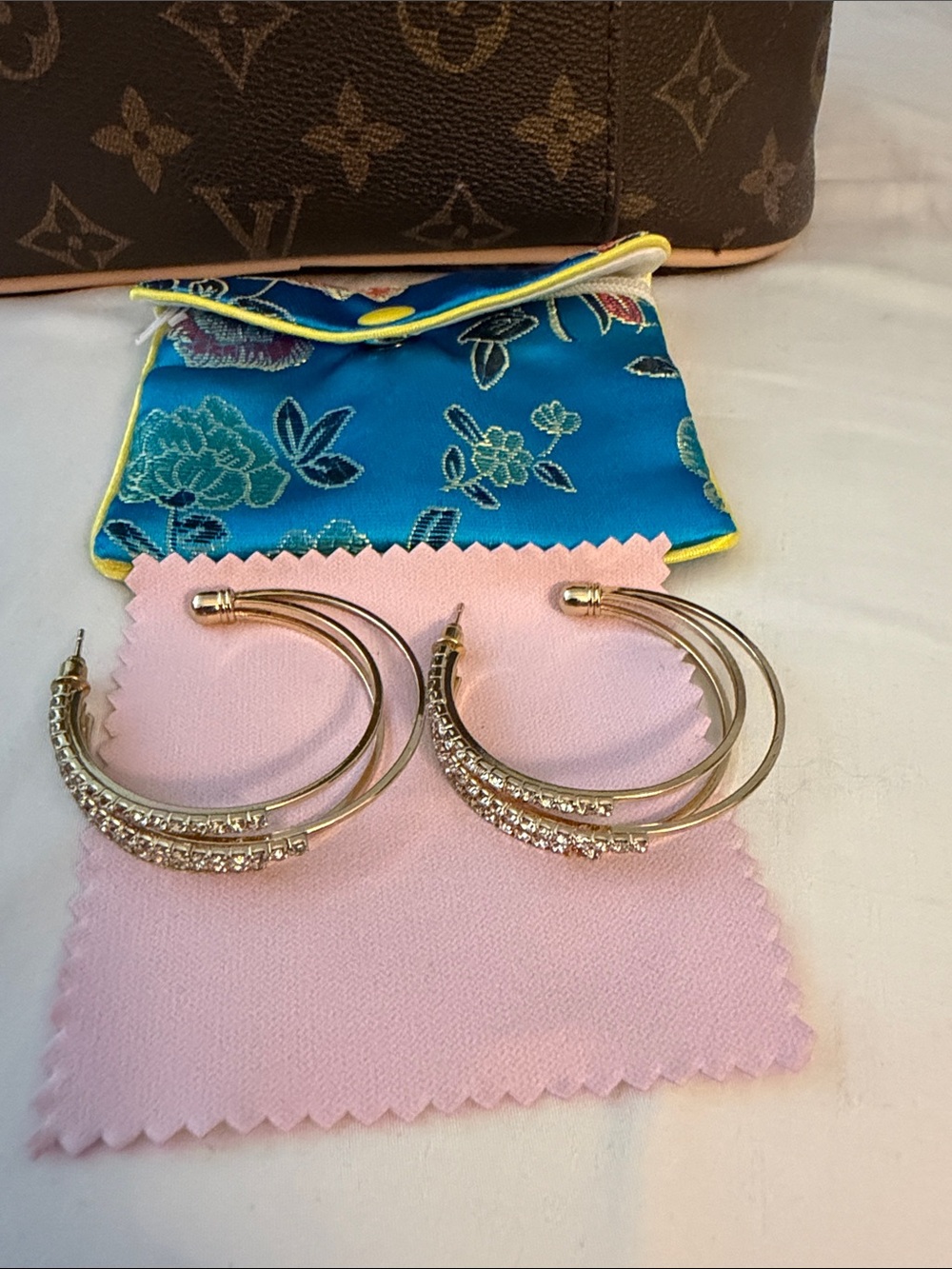 Crystal-Accented Gold Hoop Earrings NEW